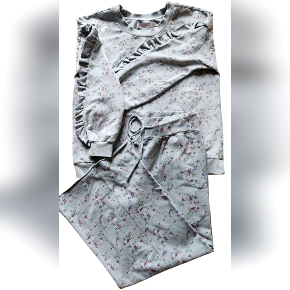 NWT Billy T French Terry Set/High MSRP/Heather Gray Floral/sz SM
